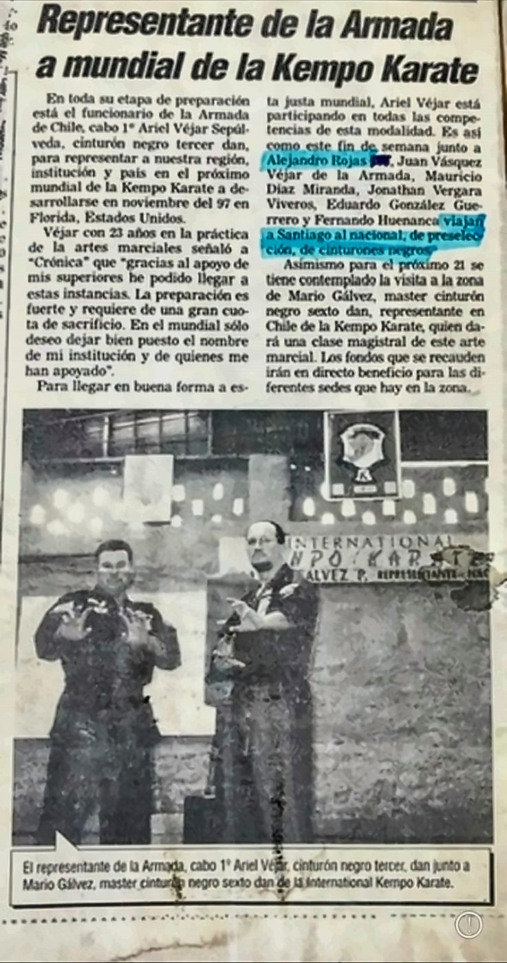 Recorte de prensa de 1997: Representante de la Armada a mundial de la Kempo Karate